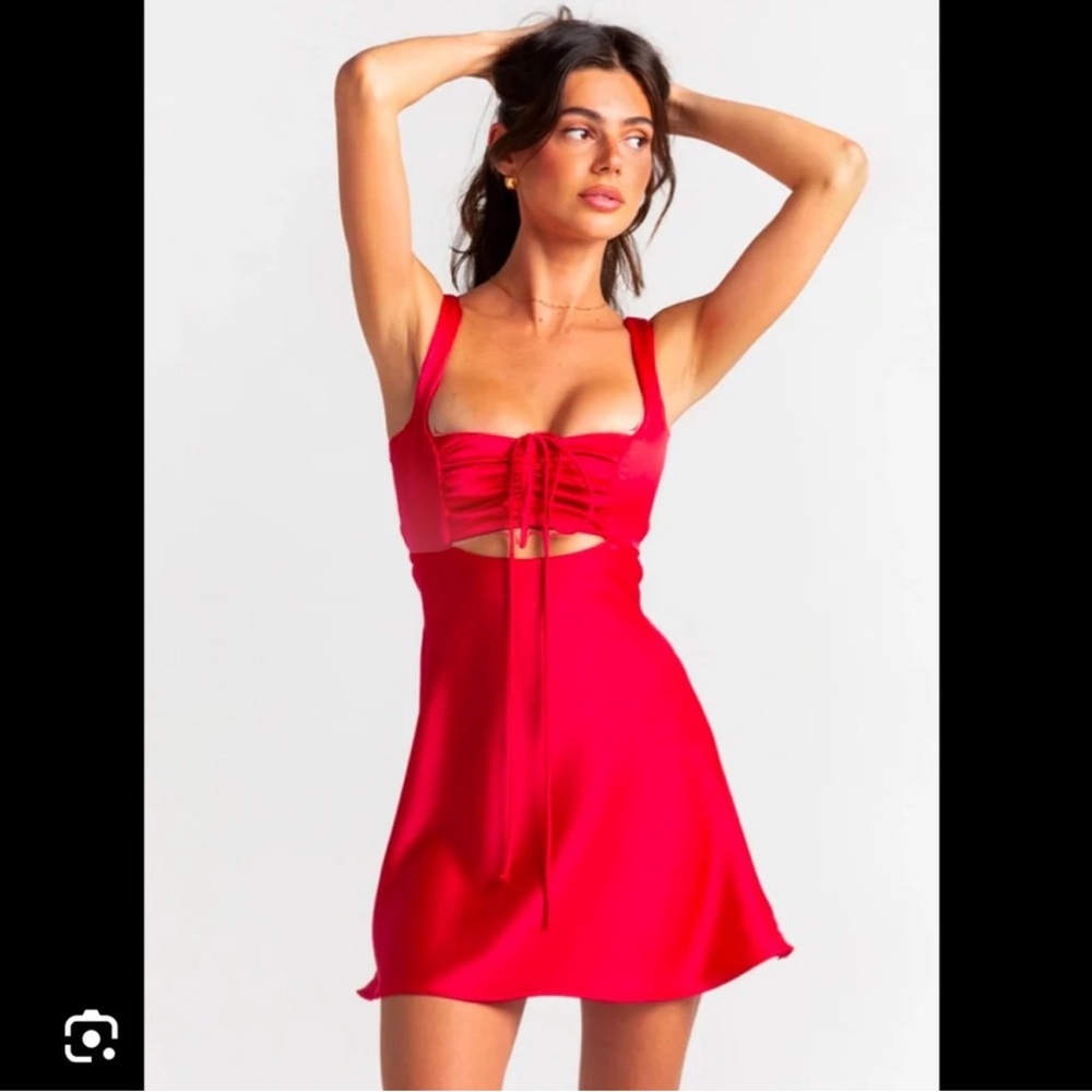 Women's Red Mini Dress with Front Lace-Up